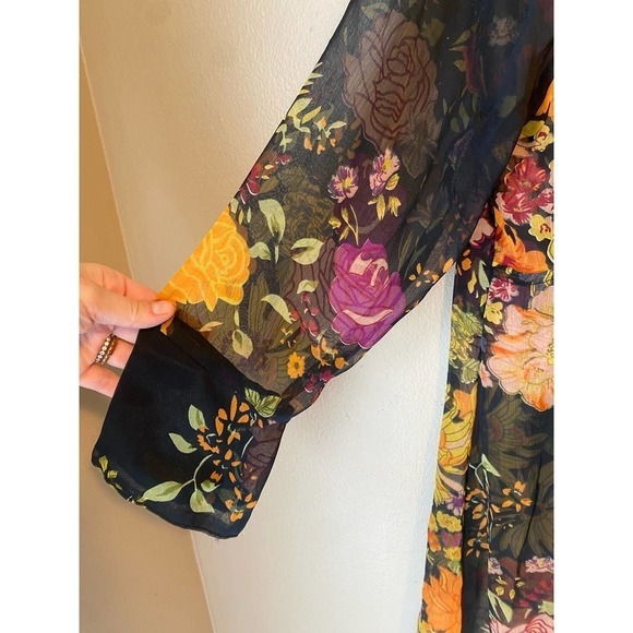 Vintage Y2K Boho Lemon Collection Floral Sheer Deep V Mini Dress Swim coverup - Picture 4 of 16